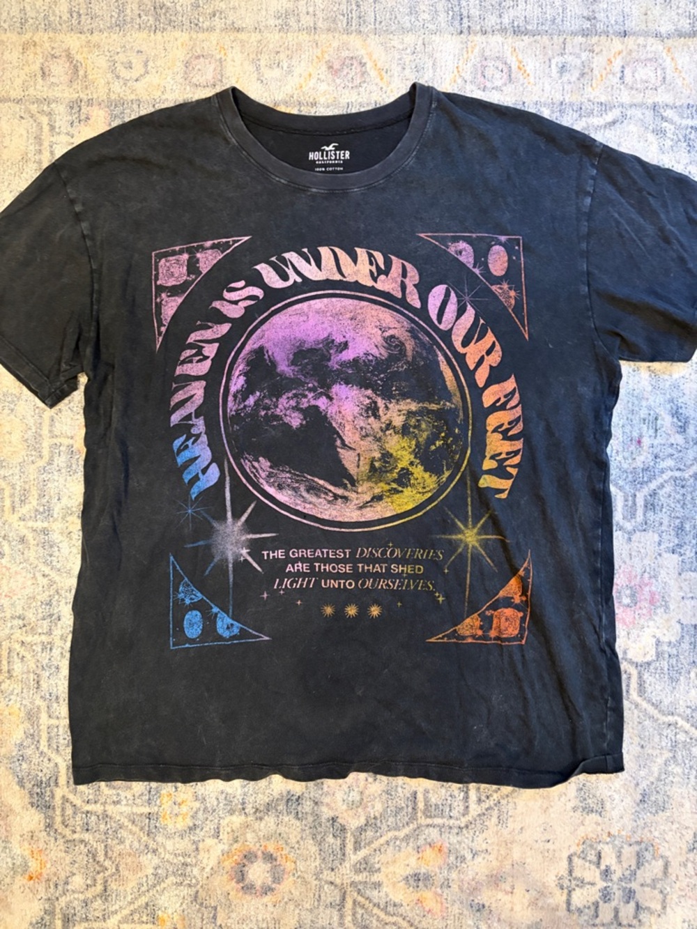 Hollister Black Short-Sleeve Tee with Multicolor Earth Graphic